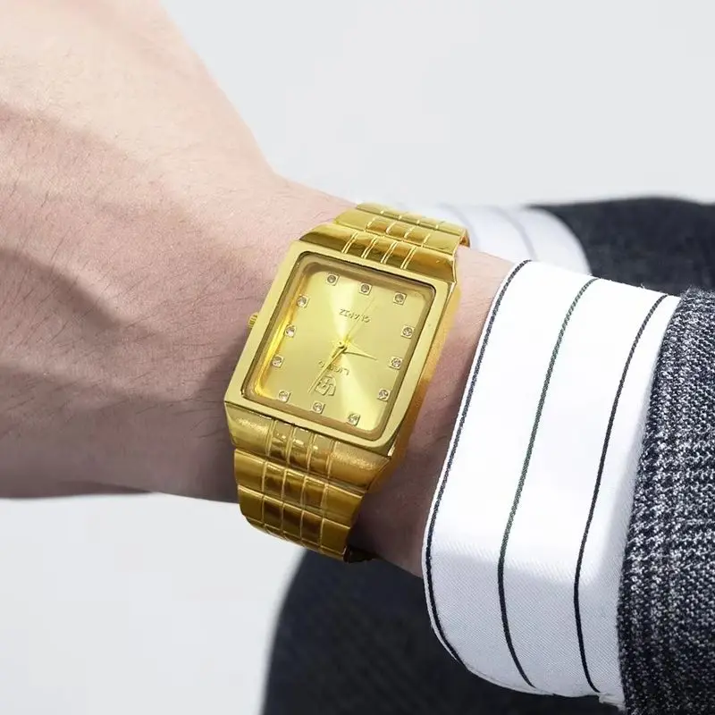 

LIEBIG Роскошные золотые кварцевые часы с бриллиантами для мужчин, квадратный стальной ремешок, часы для пар, модные брендовые мужские часы Reloj Mujer