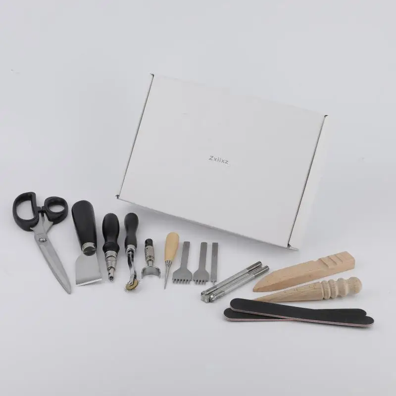 

Инструменты для обработки кожи Zxiixz, набор инструментов для кожевенного мастерства (включая ножницы, абразивные инструменты, ножи для резьбы, инструменты для работы с кожей)