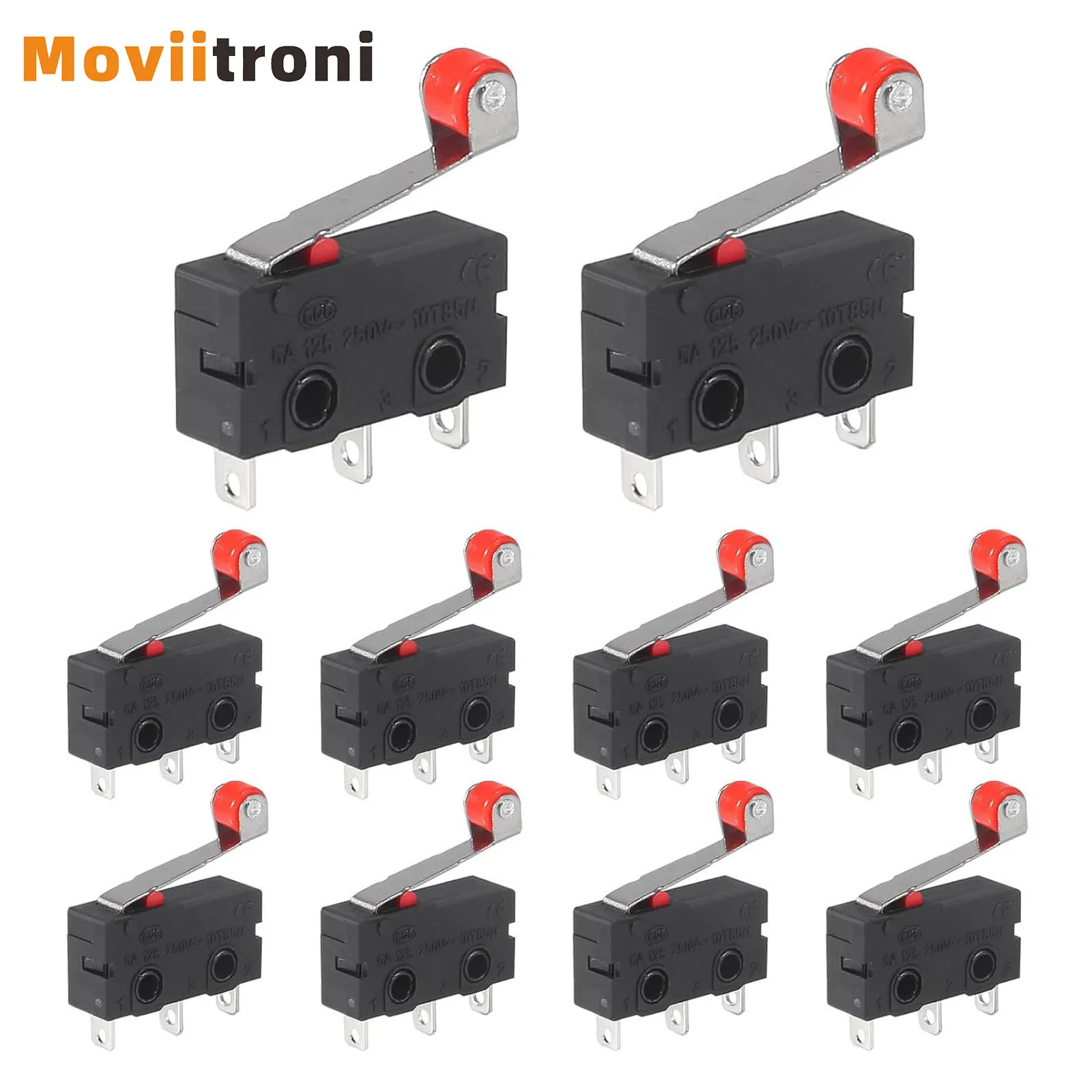 10PCS Micro Limit Switch Normally Open and Close Limit Switch KW12-3 AC 250V 5A SPDT 1NO 1NC 3 Pins Switch with Roller Lever Arm