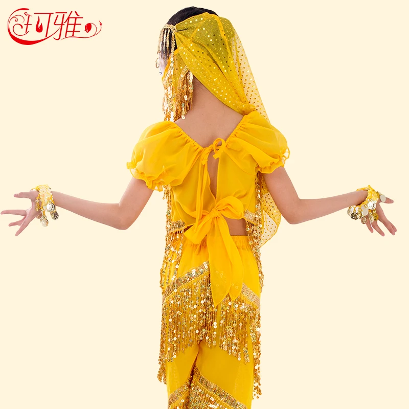 Conjunto de danza del vientre para niños, traje de Bollywood, danza del vientre india, actuación para niñas, manga corta, ropa de danza del vientre