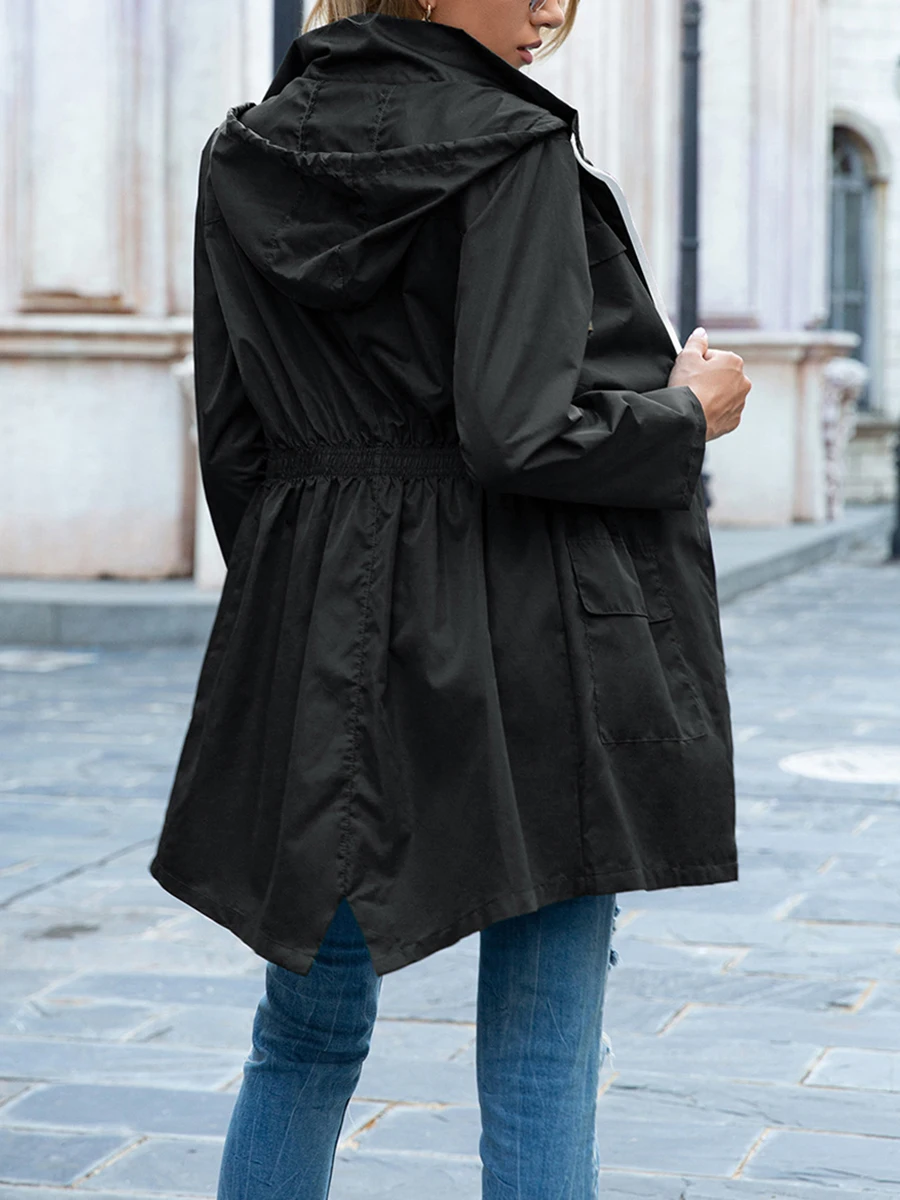 Chaqueta de lluvia ligera para mujer, gabardina con capucha, cortavientos ligero, impermeable