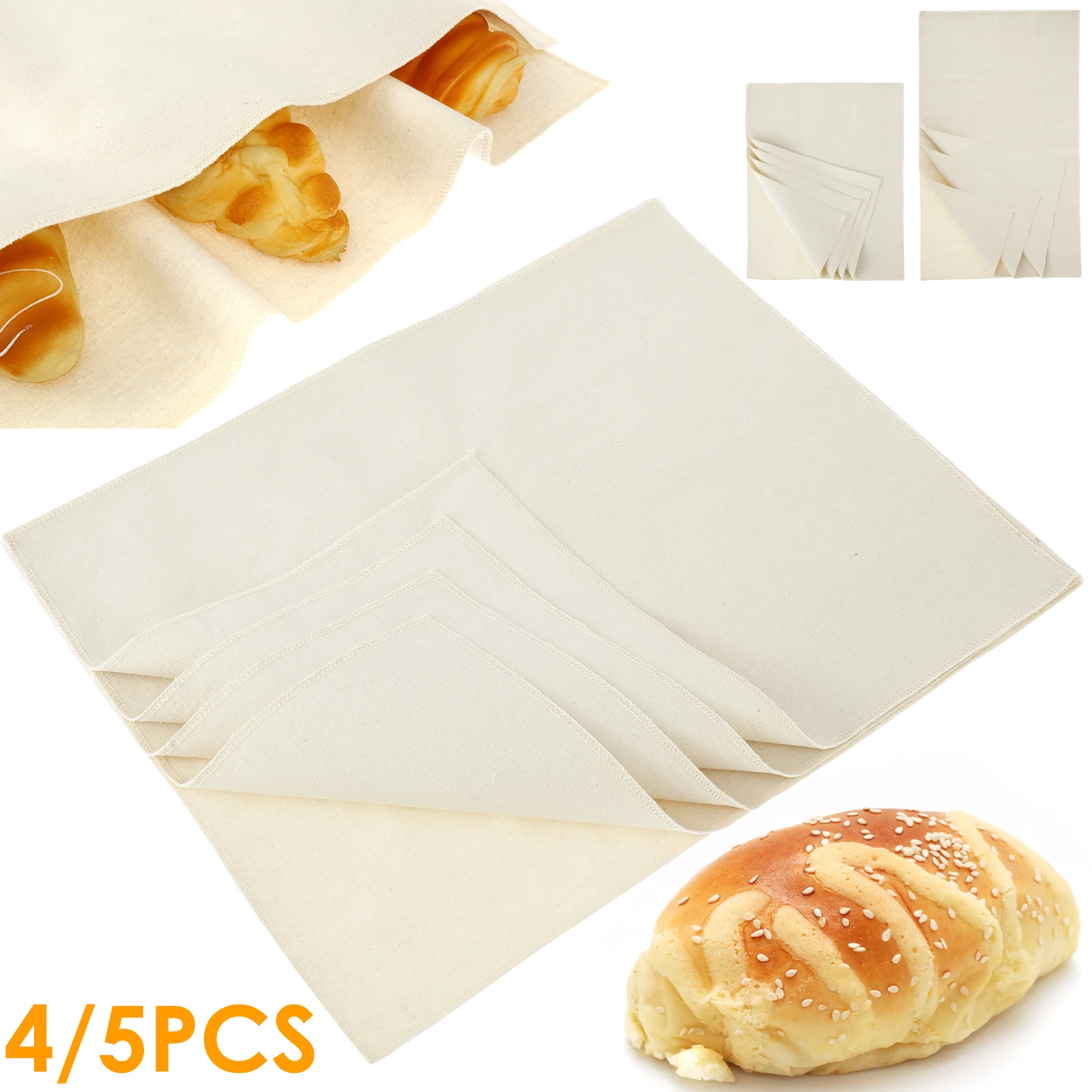 5/4Pcs Bread Proofing Cloth Reusable Baking Bread Cloth Cotton Baking Bread Cloth Heavy Duty Proofing Cloth for Dough Baguettes