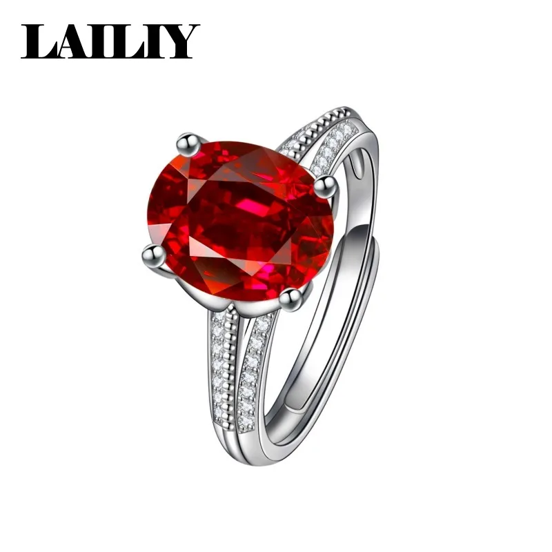 LAILIY925 Sterling Silver Double Row Diamond Zirconia Oval Colored Gemstone Adjustable Ring for Men Women Fashion Jewelry
