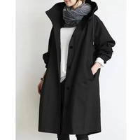 Plus Size Hooded Trench Coat Classic Fashion Loose Women's Windbreaker Coat Khaki Black Casual Tops