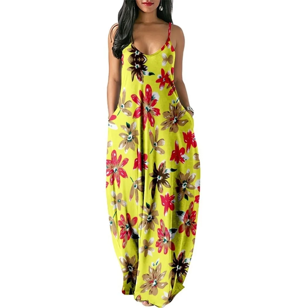 

Flower Dress Women Fashion Summer Dresses Girls Sleeveless Long Dresses Party Dress Elegant Sundress BeachWear Pocket Vestido