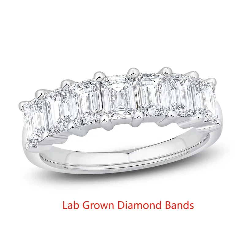 

0.4CT Each Stone 7pcs Stone Lab Grown Emerald Cut Diamond Half Eternity Band 14k White Gold Wedding Band For Lady Fine Jewelry