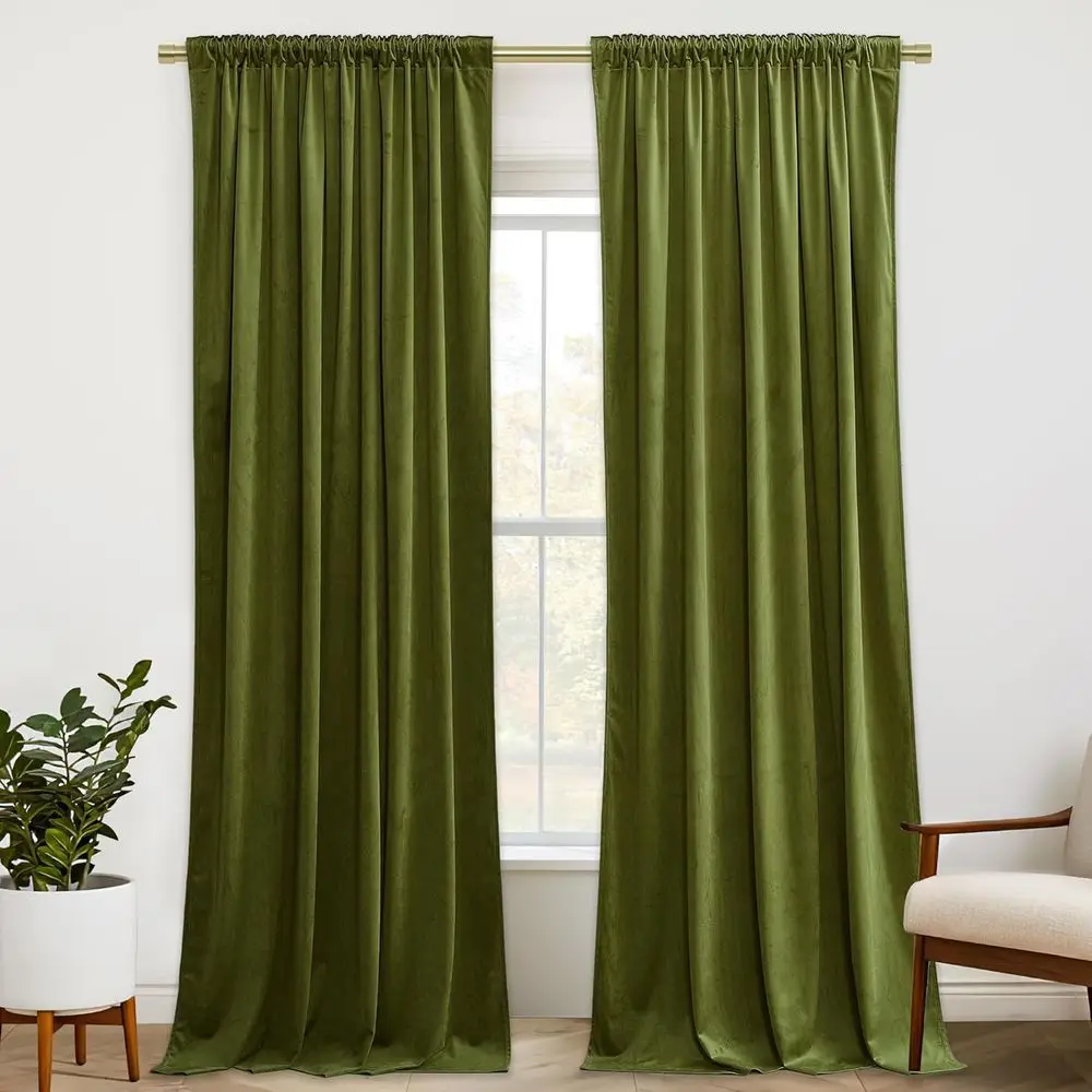 ستائر بوليستر خضراء زيتونية معزولة حراريًا، W52xL84، مجموعة مكونة من لوحتين لغرفة النوم وغرفة المعيشة