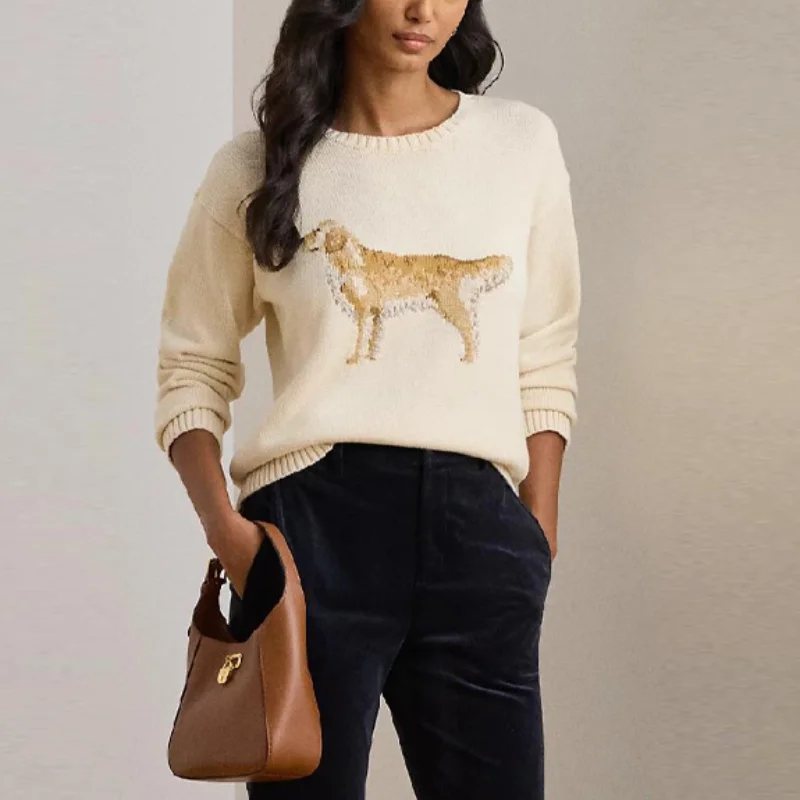 

Милый креативный вязаный пуловер с рисунком собаки, винтажный женский топ с героями мультфильмов, мягкий модный модный повседневный шикарный женский уличный свитер