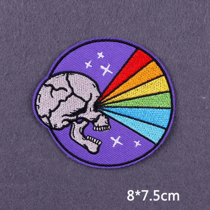 Flamme Schädel Patch Kleidung Punk Bestickt Patches Für Kleidung Eisen Auf Patch Auf Kleidung Thermoadhesive Patches Jacke Abzeichen DIY – Detail 9