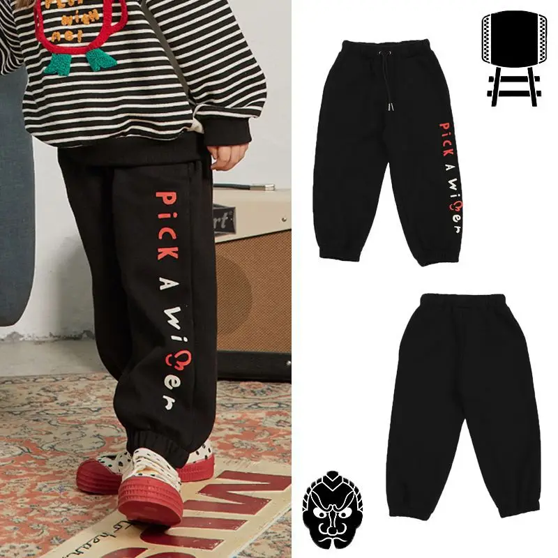 

Jenny&Dave 2024 Autumn New Product Children's Nordic Edition Black Pants Cartoon Colorful Letter Printed Wardrobe for Children