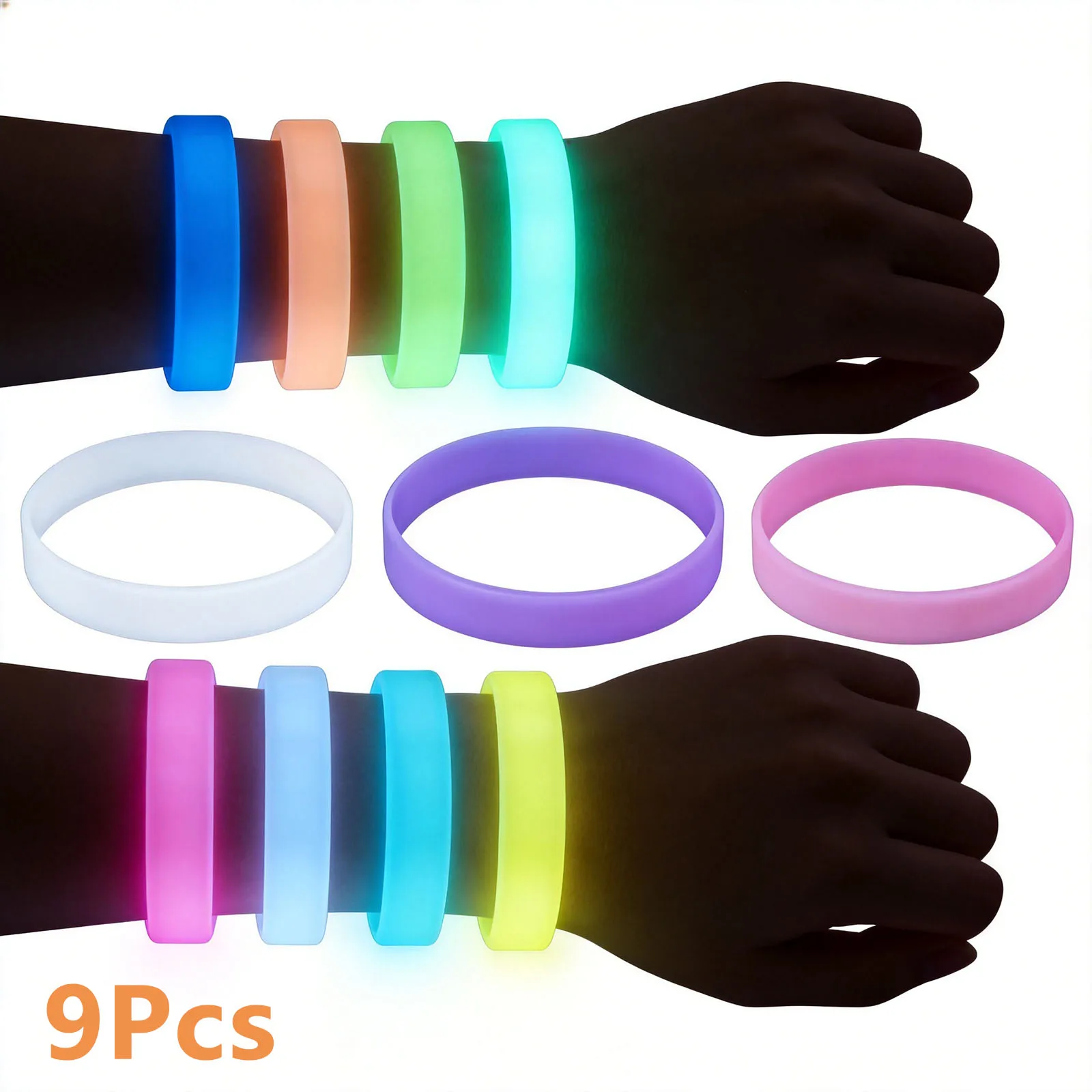 9 Pack Fashion Bangle Silicone Sport Bracelet Wristband Rubber New Stretchy Flexible Wrist Band Men/Women Sports Casual Bangle