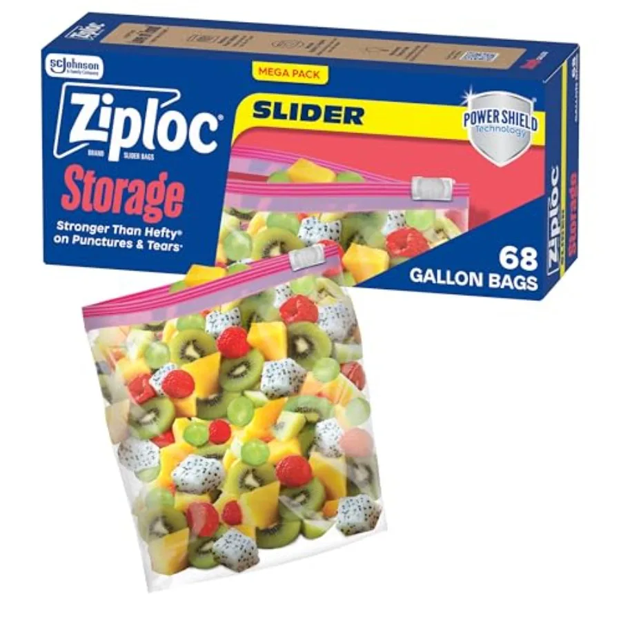 

Gallon Food Storage Slider Bags, Power Shield Technology for More Durability