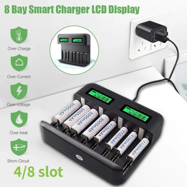 

8 Slots Smart Independently Bay LCD Multifunction Display AAA High-capacity