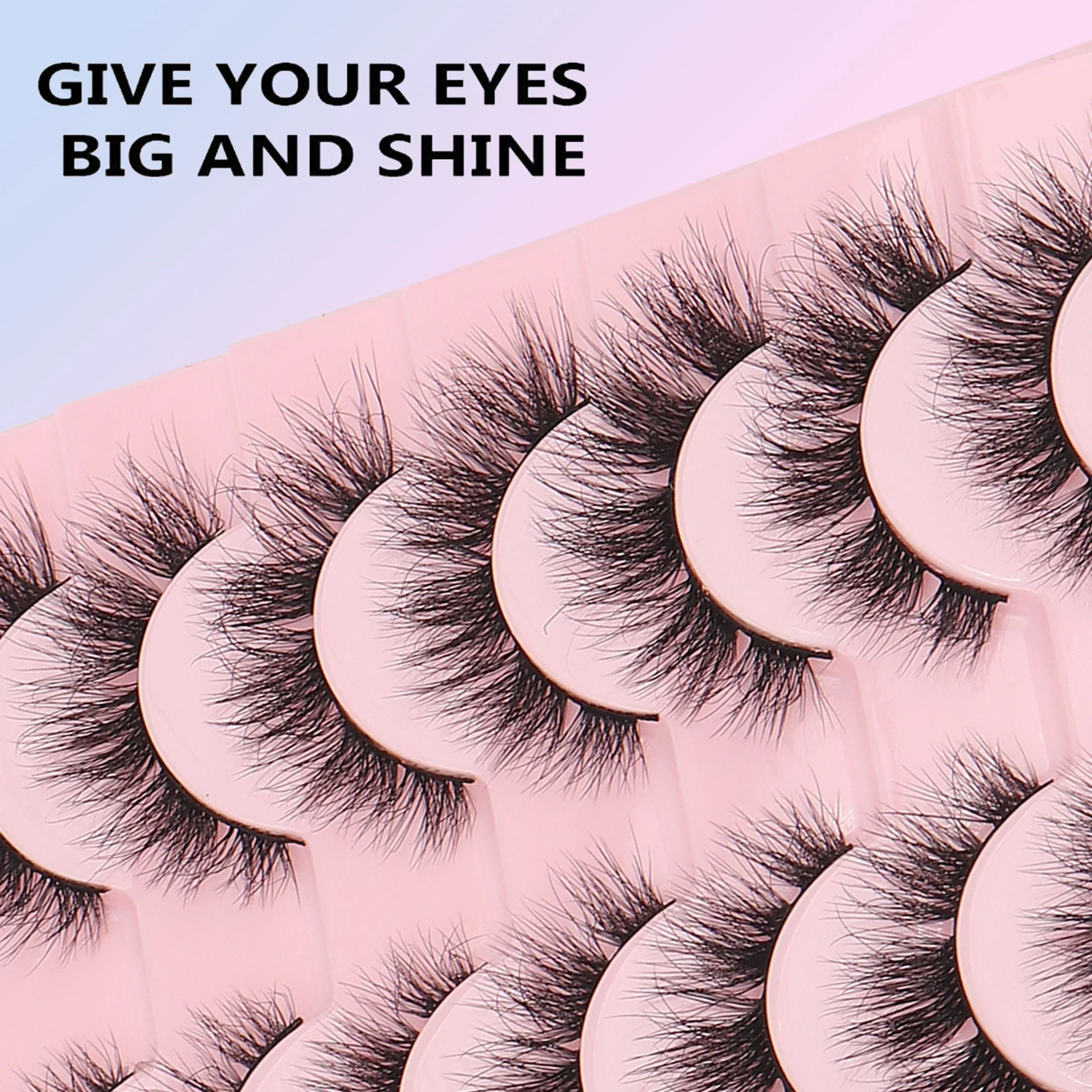 10Pairs Russian Volume False Eyelashes, 3D Wispy Fluffy Strip Lashes,Faux Mink Dramatic Reusable Fake Eyelashes For Party Makeup
