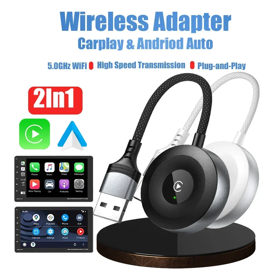 

Wired to Wireless Carplay&Android Auto AI Box 2 in 1 Mini Adapter Dongle Fast Connect Compatible with 99% of Cars Plug And Play