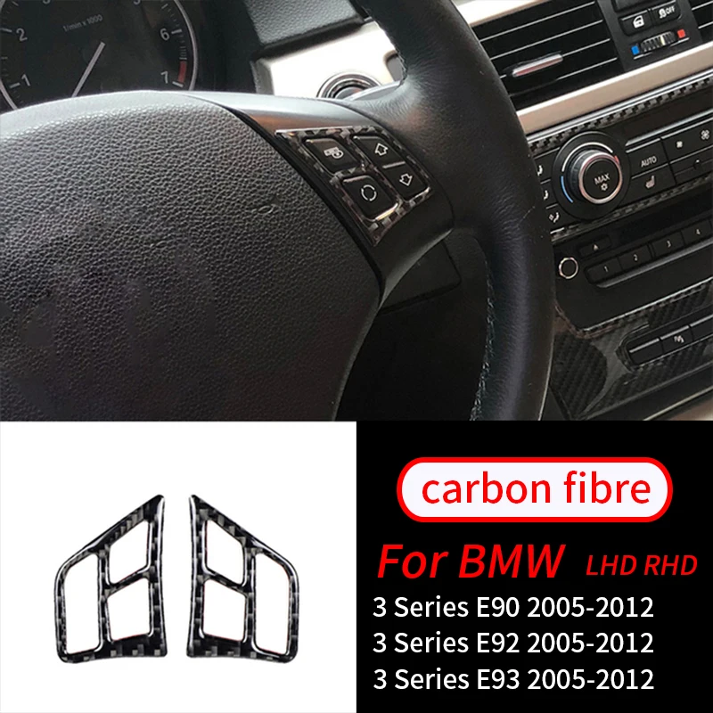 

For BMW E90 E92 E93 3 Series 2005-2012 2Pcs Real Carbon Fiber Car Steering Wheel Button Frame Decorative Sticke