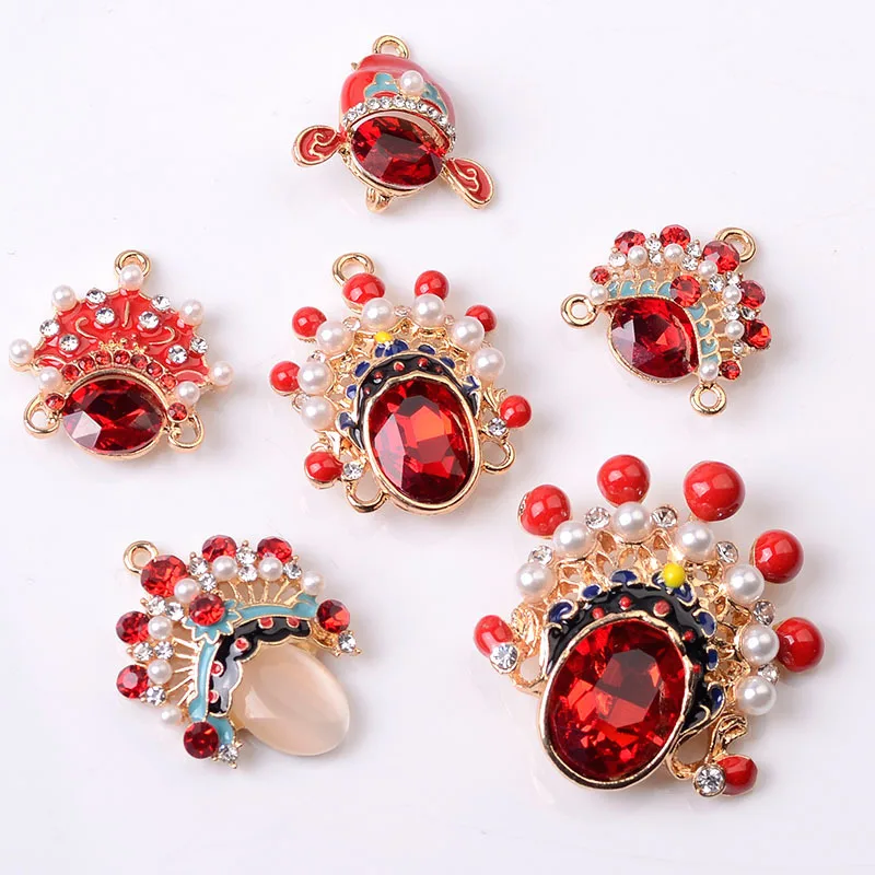 DIY bride Chinese style retro red knife and horse dan Peking Opera face mask earrings necklace pendant jewelry accessories