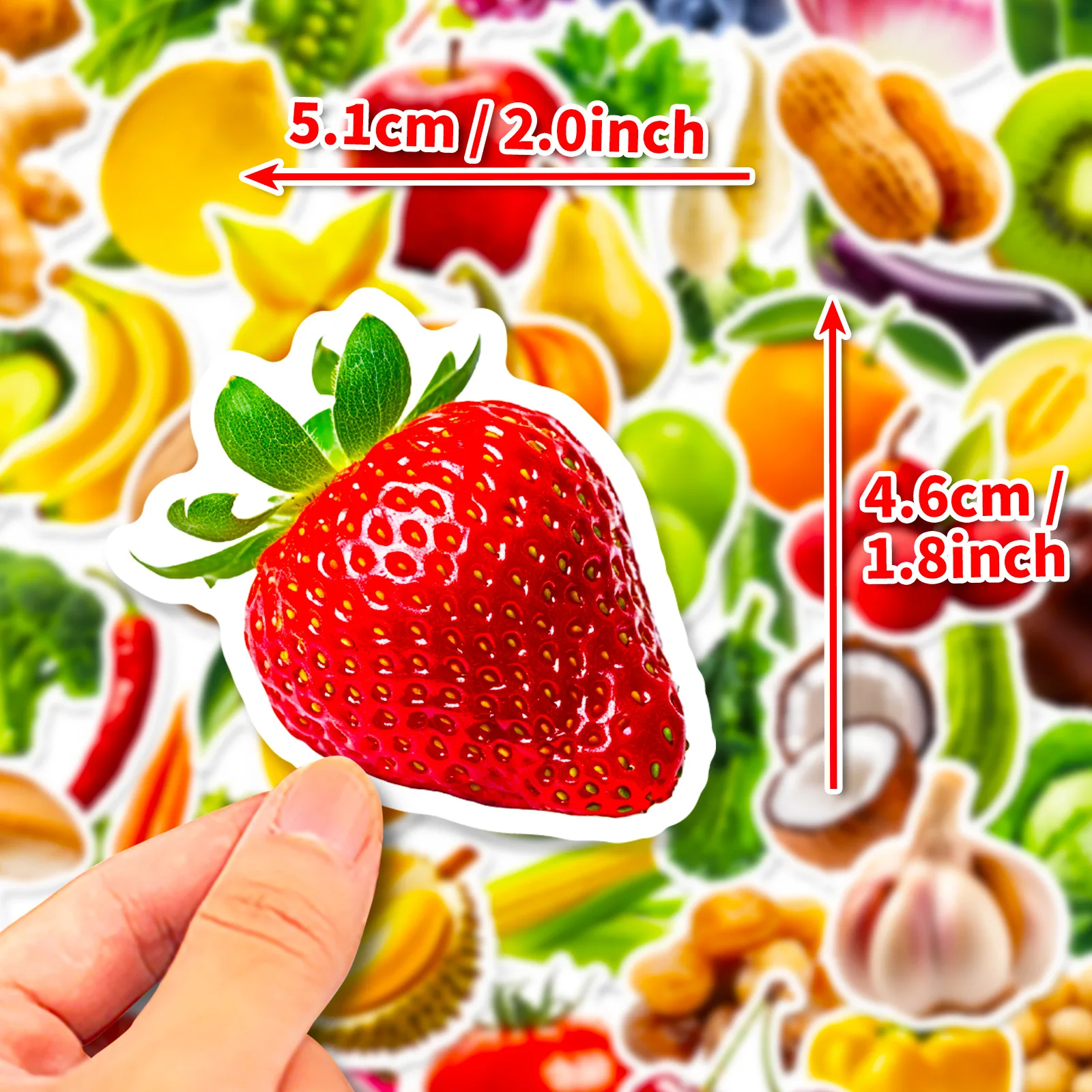 50PCS Vivid Fruit Vegetable Vinyl Stickers Waterproof Decals for Laptop Phone Journal Decor