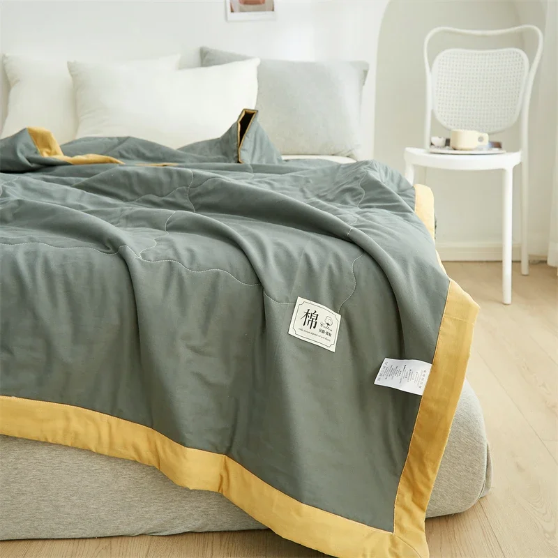 Spring Summer Blanket 100% Cotton Inside and Outside Pure Cotton Air Conditioning Quilt Soft Skin-friendly Breathable Thin Duvet