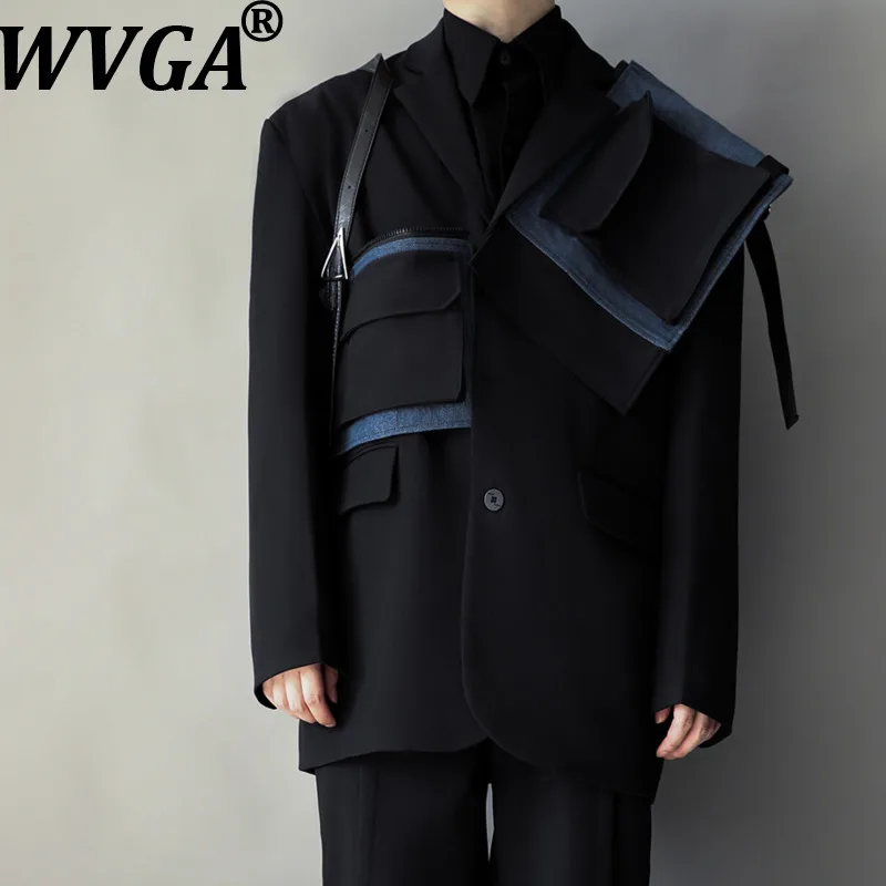 WVGA Spring Autumn New Men Symmetric Design Patchwork Blazer Niche Chic Casual Trendy High-end Turn-Down Collar Coats Ins W18326