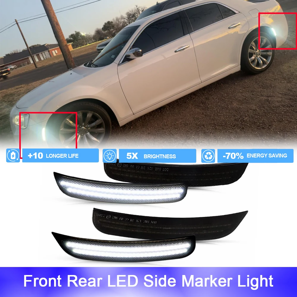 

4x дымчатые светодиодные передние и задние боковые габаритные огни для Chrysler 300 2015-2023, индикатор остановки автомобиля, белая лампа OEM # 68213845AD