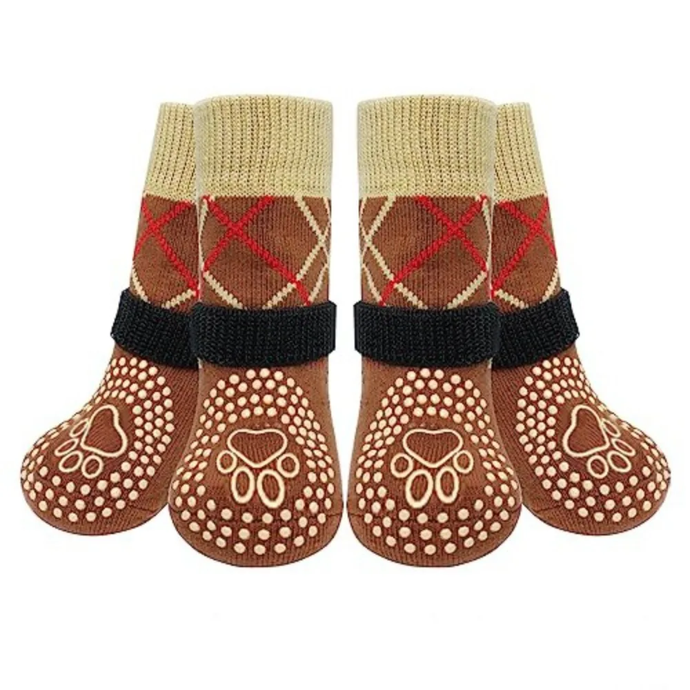 

4 шт./компл. утолщенные противоскользящие носки для собак, регулируемые дышащие теплые носки для щенков, удобные вязаные защитные носки для домашних животных