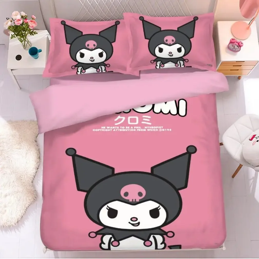 Kawaii Kuromi Bedding Set,My Melody Duvet Cover for Kids,Cartoon Kuromi Duvet Home Modern Comforter Gifts for Kids 2/3 Pcs