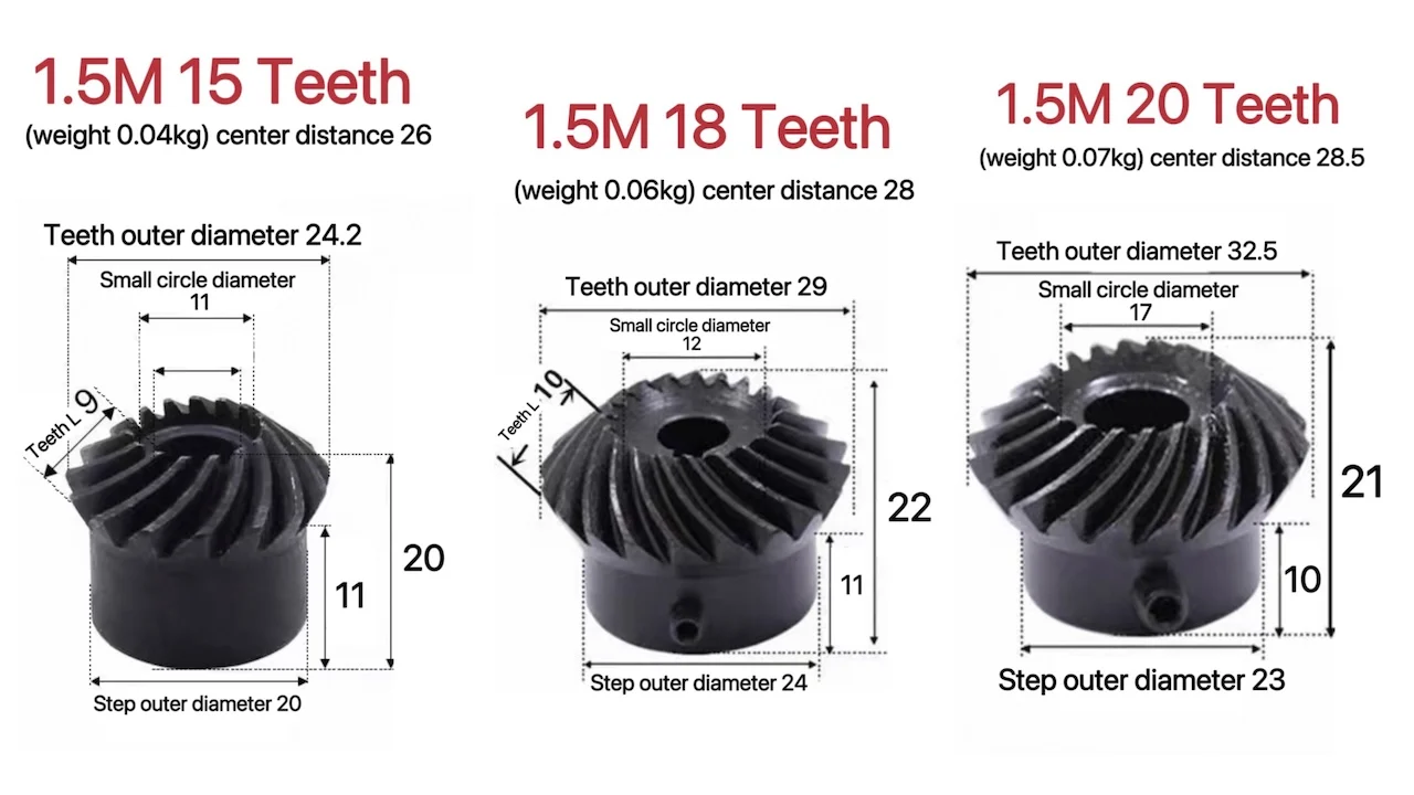 Small CNC Lathe 1.5M 15/18/20 Teeth 1:1 Spiral Metal Bevel Gear Agricultural Equipment Commuting Robot Keyway Hole Transmission