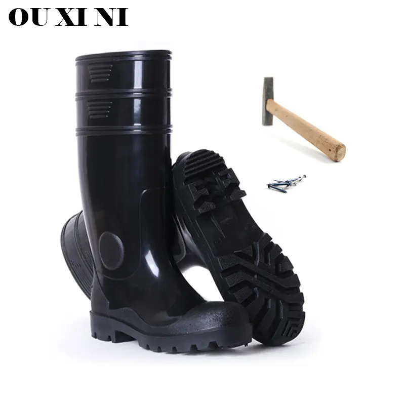 Safety Steel Head Steel Bottom Rain Boots Worker Anti-Piercing Work Shoes Men\'s High Tube Anti-slip Shoes Waterproof Rainboots