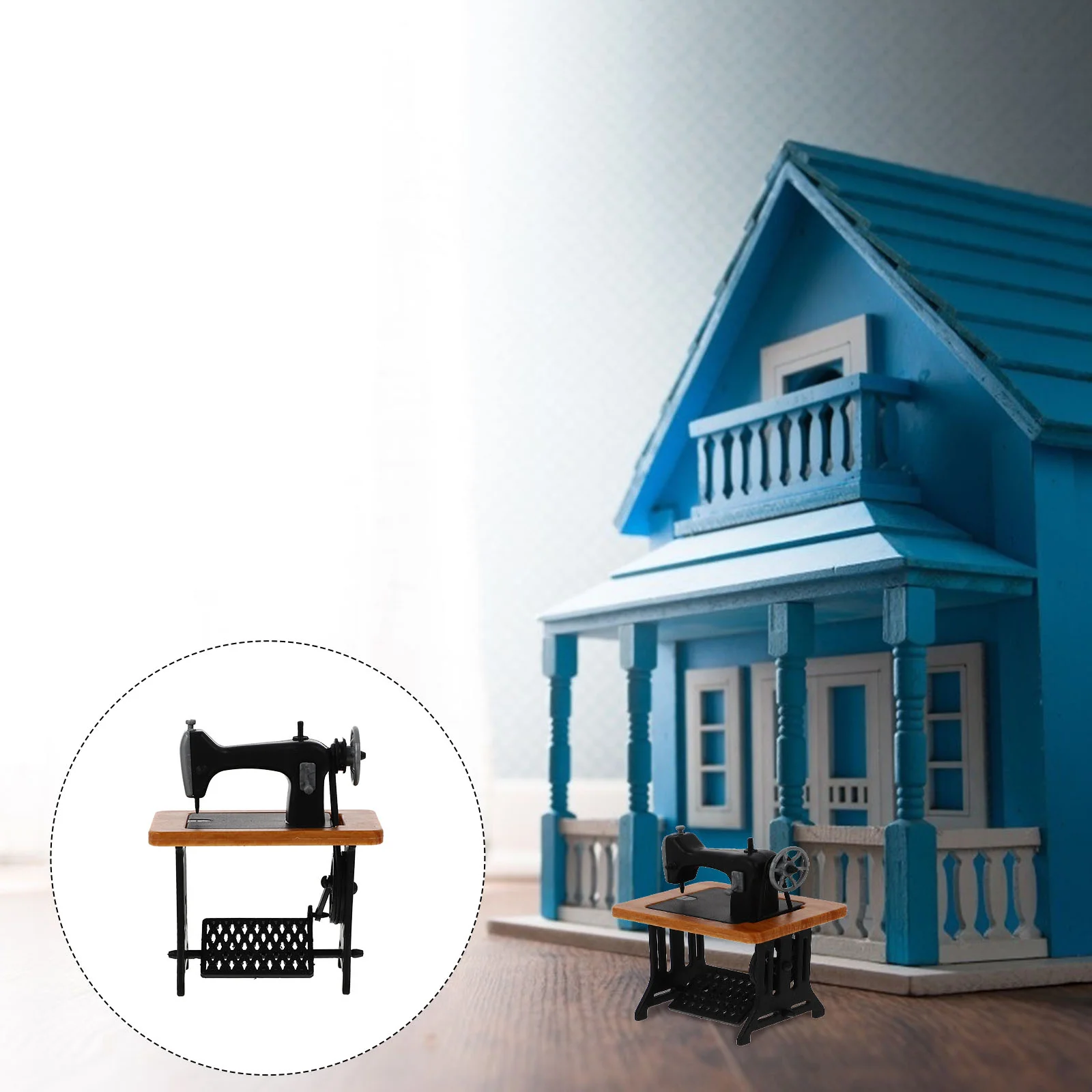 Mini poppenhuis naaimachine model naalden speelgoed meubilair beeldje ornament geel