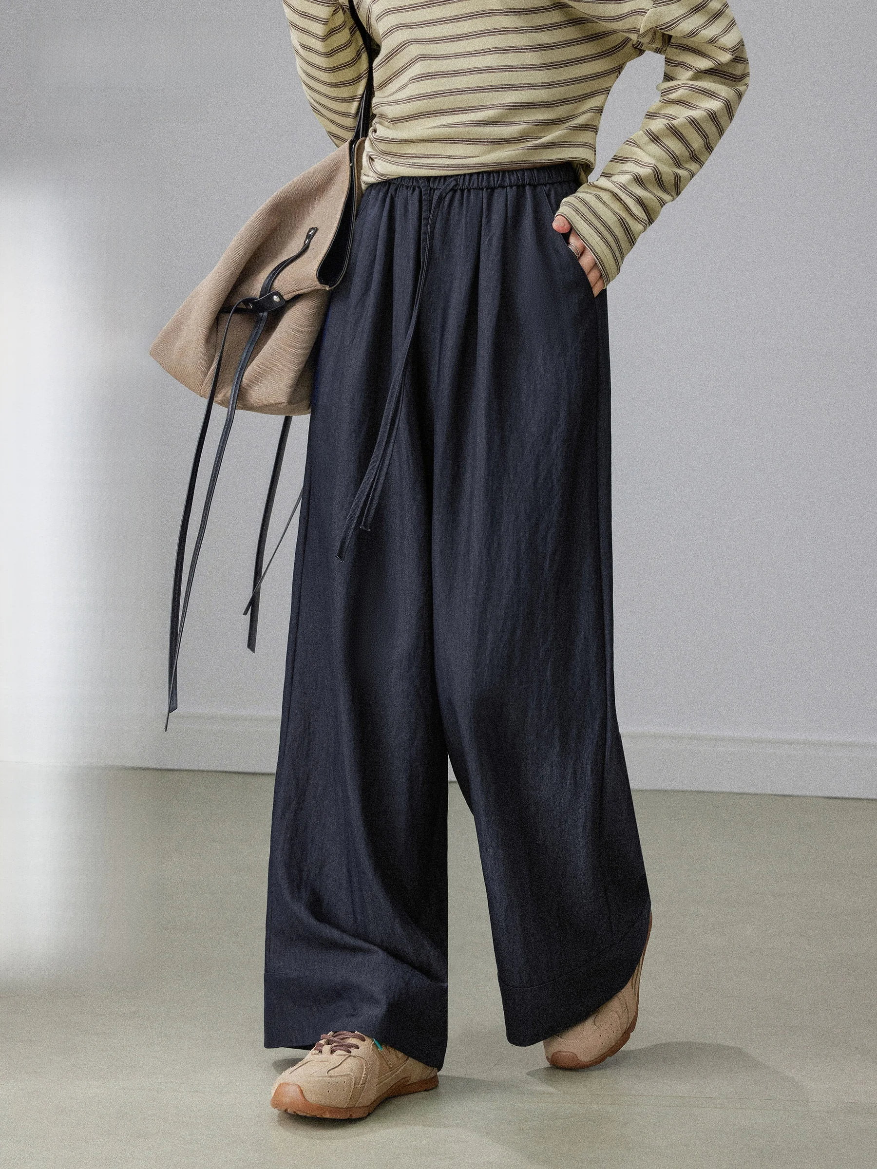 

High Waist Loose Cotton Linen Wide Leg Pants Women's Casual Loose Feeling Spring New Sle Comfortable Elastic Waist Pants