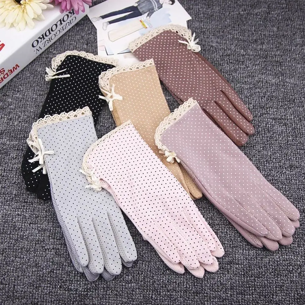 

Fashion Elastic Anti-UV Summer Sunscreen Sun Protection Lace Patchwork Driving Gloves Women Gloves Touch Screen Dots Gloves