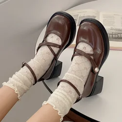 Retro Brown Mary Jane Shoes Women Thick Heels Ankle Buckle Lolita Shoes Woman Uniform Pu Leather Student Shoes Female