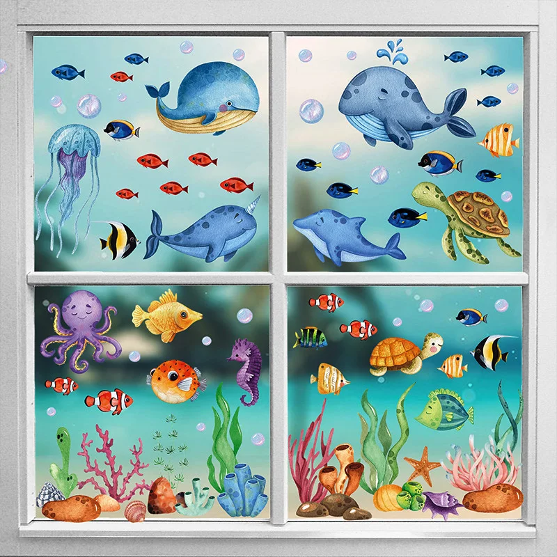 

Kids Room Window Stickers Decoration Film Cartoon Glass Clings Self-Adhesive Removable Decals for kids