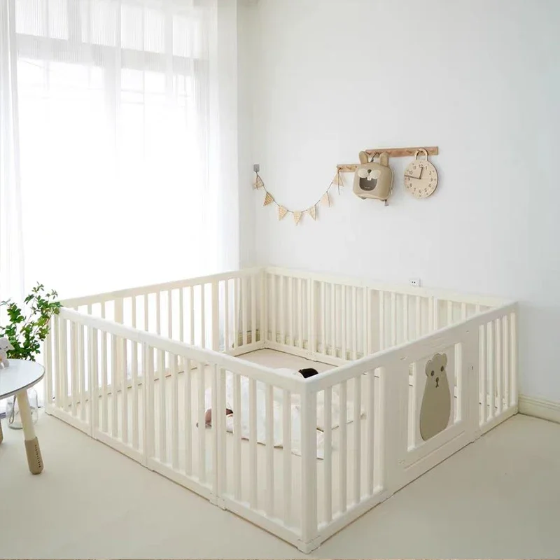 Modern Design Style Soft Play Sturdy Wood Protect Baby Safety Playpen for Baby Playpen and Laufstall Blue White Pink