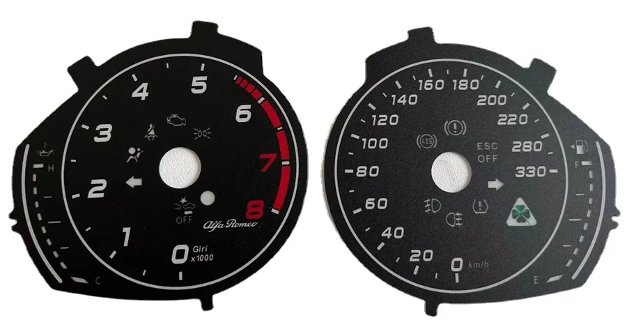 Dla Alfa Romeo Giulia Stelvio Speedo Gauge zestaw wskaźników twarzy nakładki tarcze płyta czołowa 330 KM/H 8000RPM