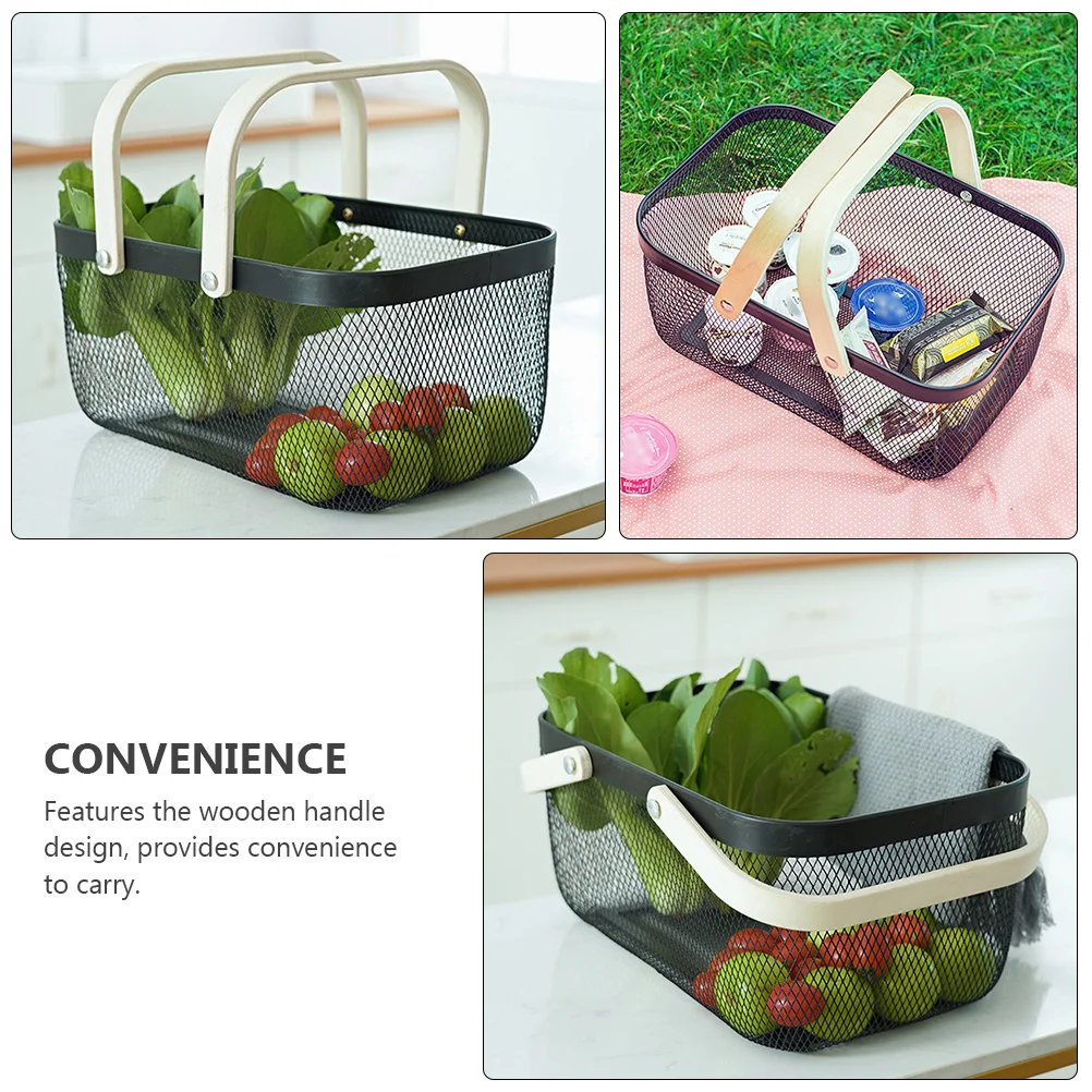 

1Pcs Wooden Handle Storage Basket Household Multipurpose Organizer Large Capacity for Home Table Snacks Fruits