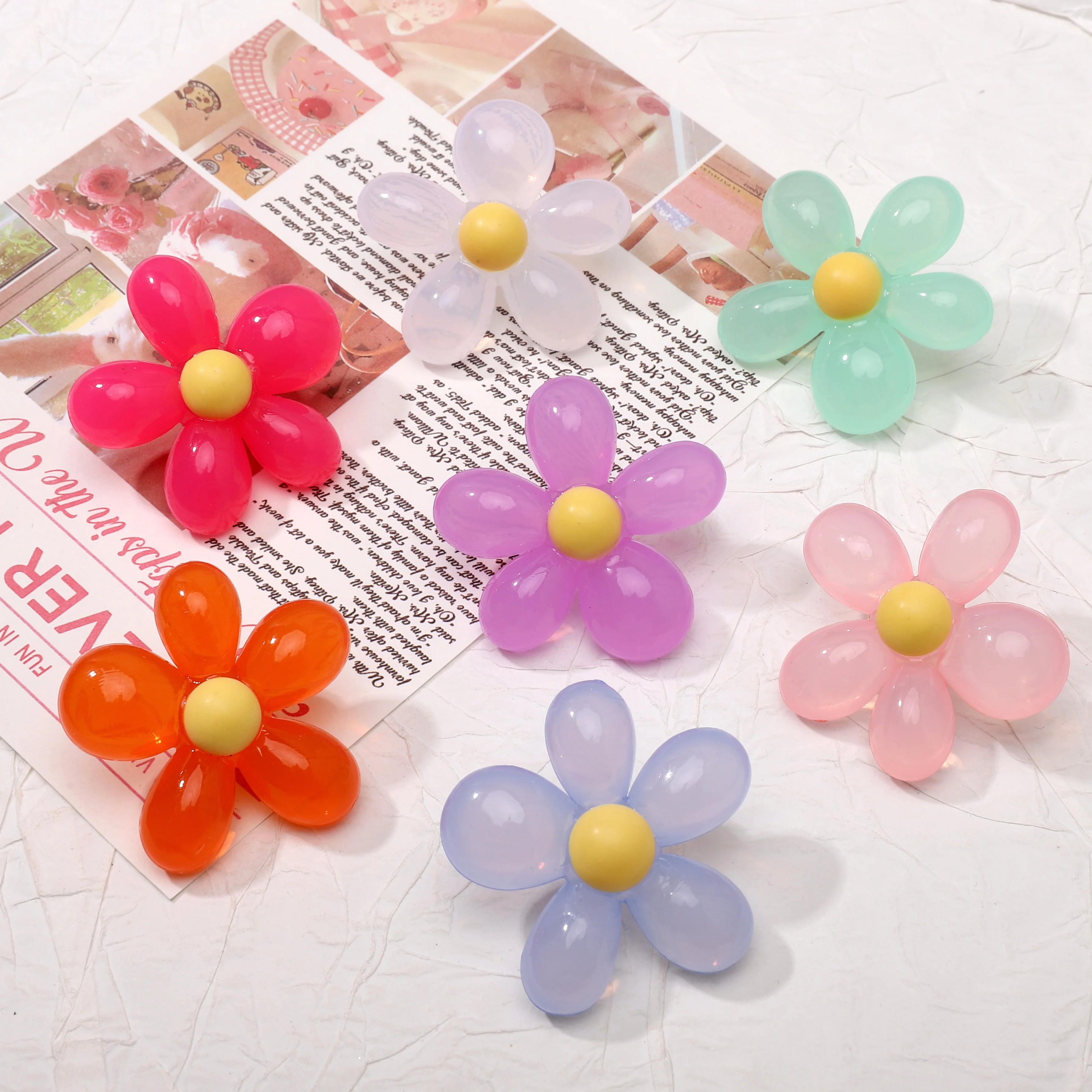 

1-10Pcs Acrylic Jelly Color 40mm Big Flower Beads Floral Spacer Beads For Jewelry Making Handmade DIY Keychain Hair Tie Supplies