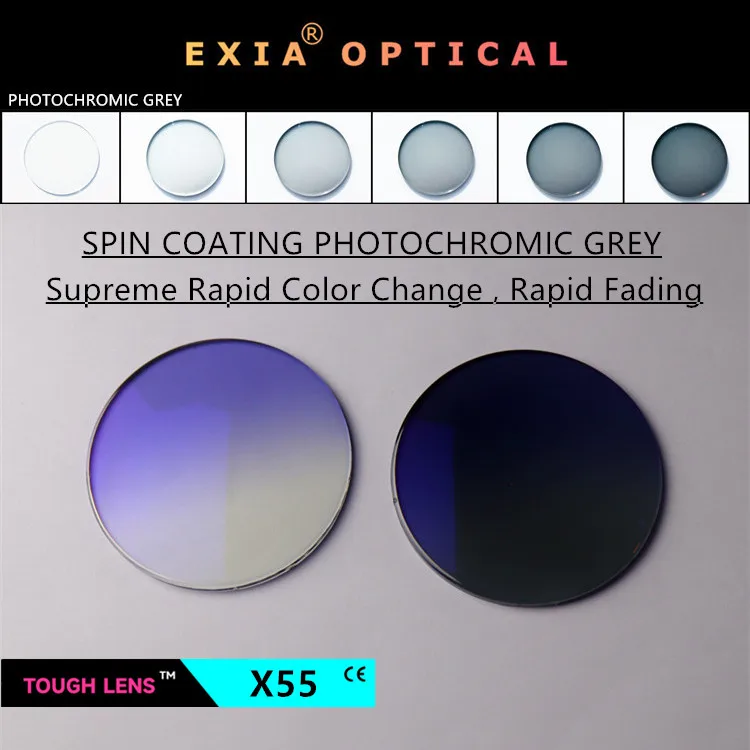

EXIA Lens X55 Sunglasses Lenses Gradient Violet SHMC Photochromic Grey Spin Coating Change Color UV400