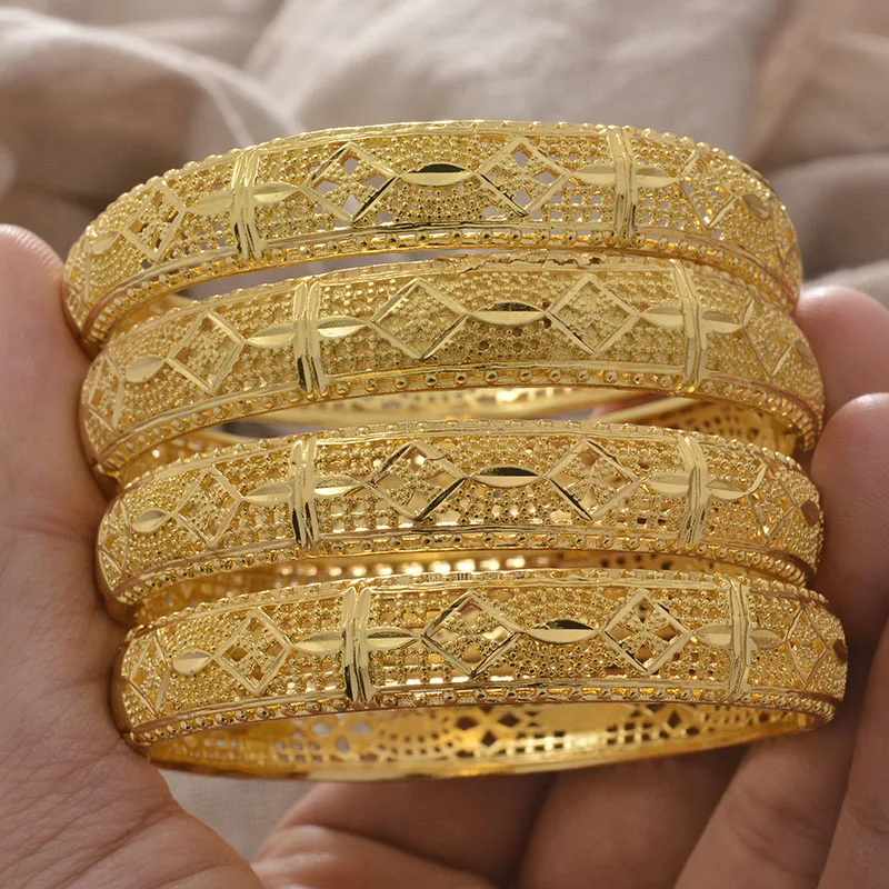 Dubai Banlges Ethiopian Gold Color Bracelets For Women Men Girls Luxury Wedding Bracelet Gift