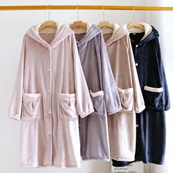 Autumn and winter new style couples' solid color nightgown flannel gown men and women's coral velvet simple pajamas home clothes