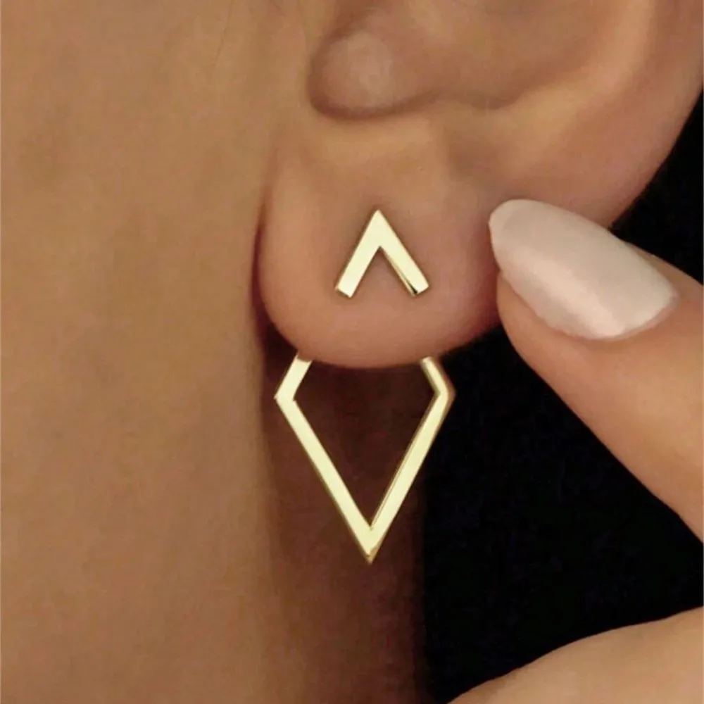 Minimalist Geometric Stud Earrings Rhombus Shape Gold Detachable Metal Stud Double Layer Irregular Design Ear Ring Women Jewelry