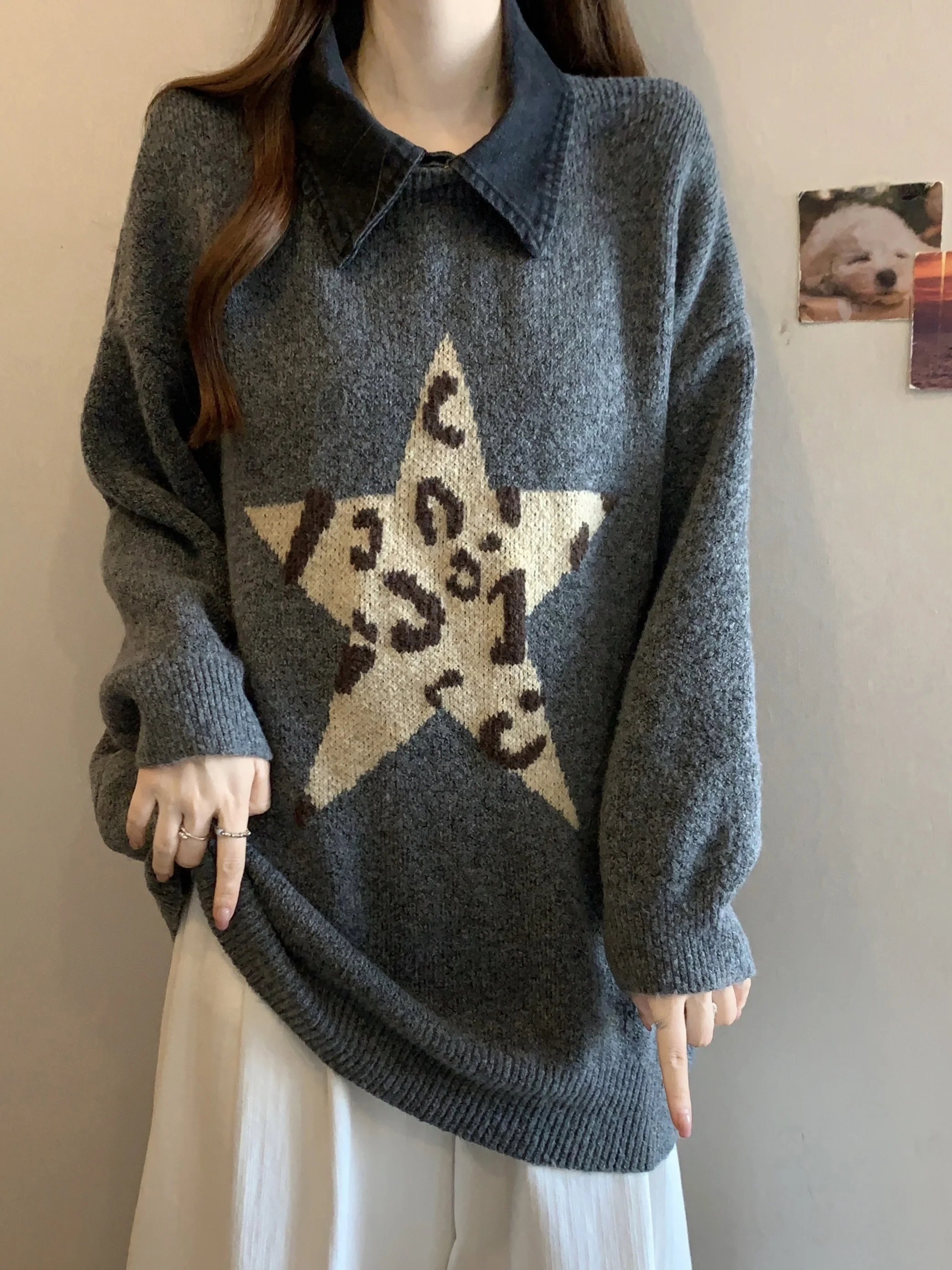 

plus Size Neck Knitted Sweater Women's Autumn Winter Loose Cover Butt Midi Length Top Korean Style Breathable Wool Blend