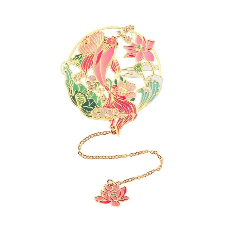 علامة مرجعية معدنية على الطراز الصيني ، علامة صفحة شرابة دقيقة ، لوازم مدرسية ومكتبية ، مشبك تنين وزهور ، مقطع حيوان كرتوني