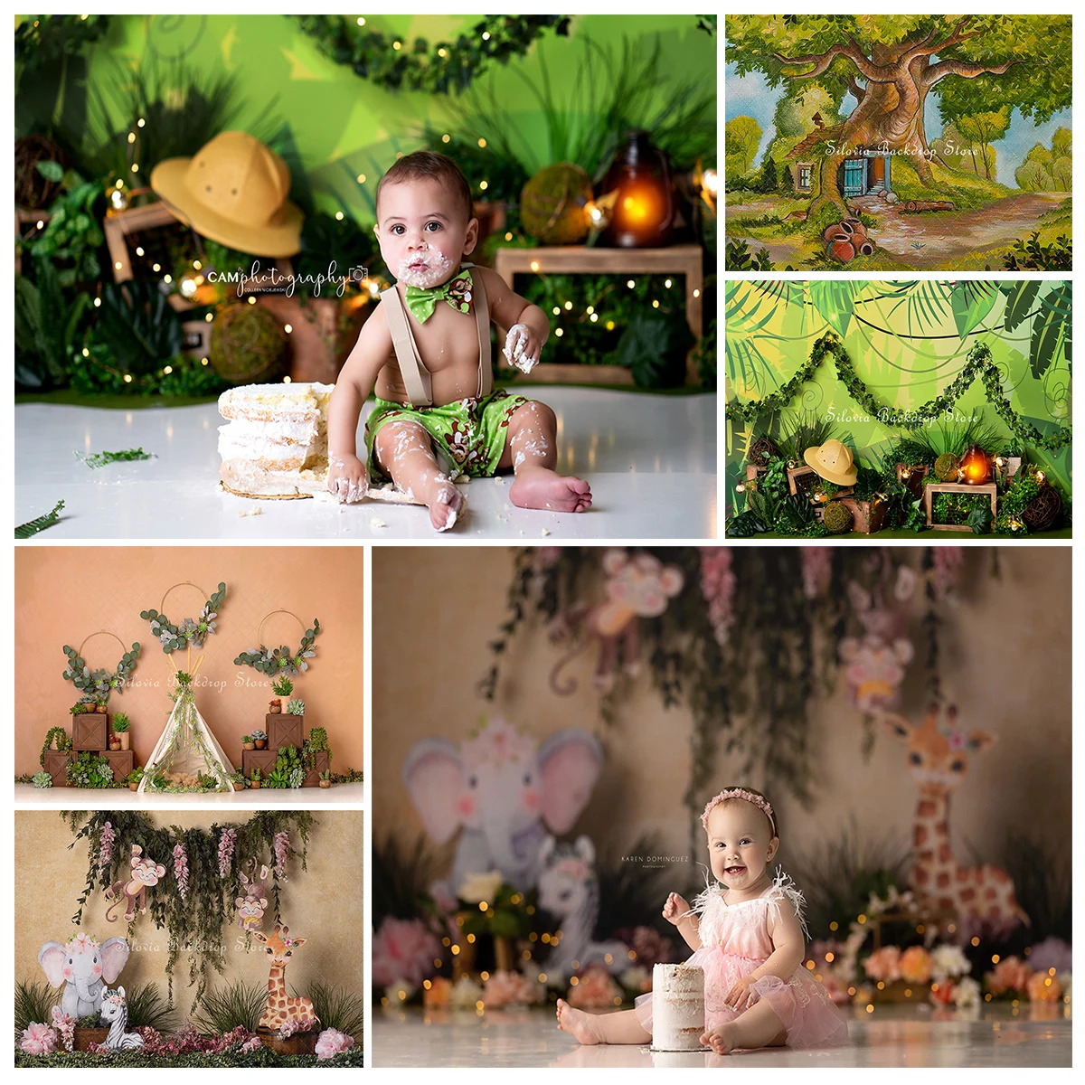 

Safari Adventure Photo Background Green Jungle Children Birthday Cake Smash Photography Backdrop Woodland Photo Studio Props