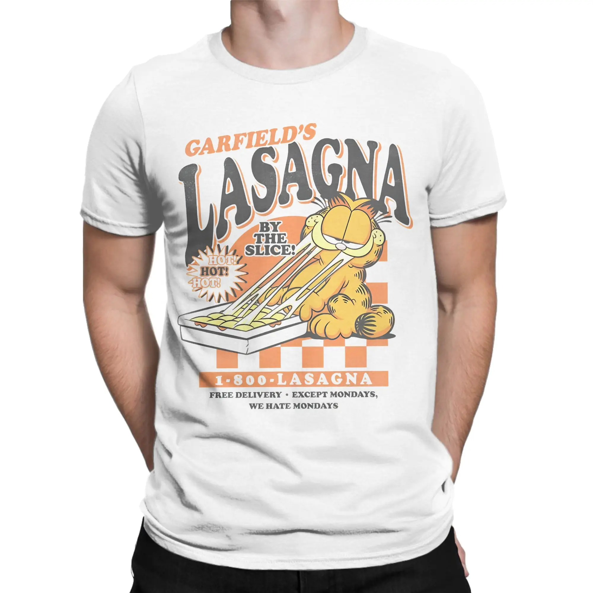 Camisetas Garfields Vintage By The Slice Lasagna, camiseta divertida 100% de algodón, camisetas de manga corta con cuello redondo, ropa de talla grande
