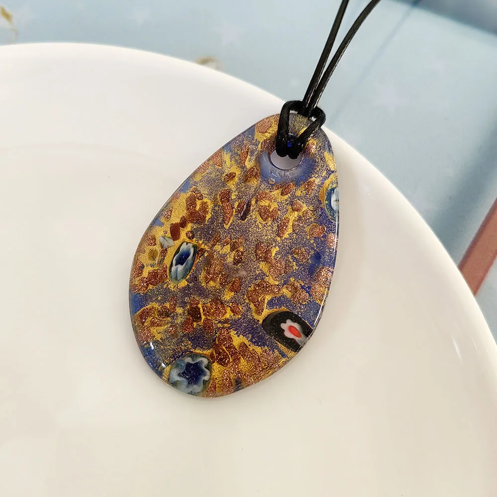1PCS Green Blue Droplet Ellipse Glass Muran Crystal Flower Pendant Necklace For Women Floral Swirl Lampwork Cheap Item Jewelry