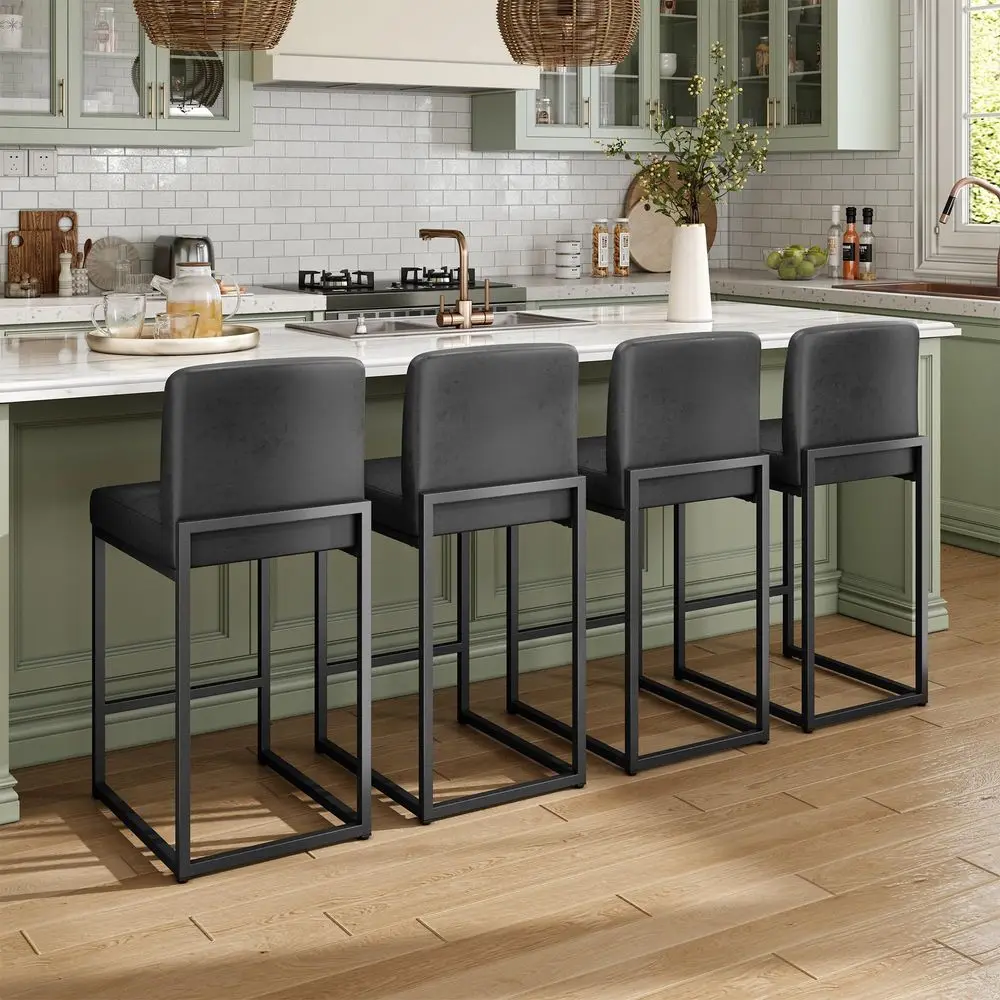 

Faux Leather Bar Stools Set of 4, 24 Inch Counter Height Barstools with Back, Metal Frame amp Footrest, Modern holstered Bar