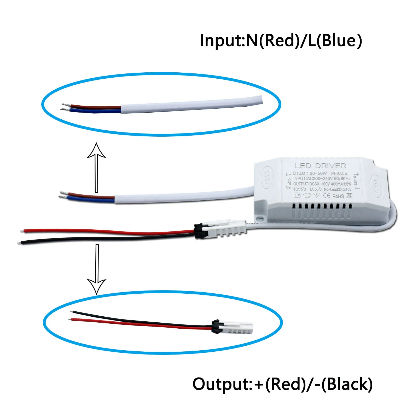 30-50W 60-80W LED Driver 460mA 600mA LED Transformer AC200V DC80-120V Power Adapter for LED Panel Light DIY