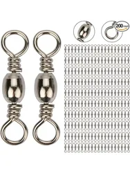 Goture 200pcs/lot Sea Fishing Hook Connector Size 10, 8, 6, 4, 2, 1/0 Fishing Swivel Rolling Barrel Swivels Stainless Steel Tool
